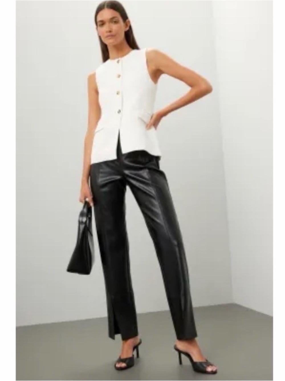 Jason Wu  Black Vegan Faux‎ Leather Split Hem Pant.